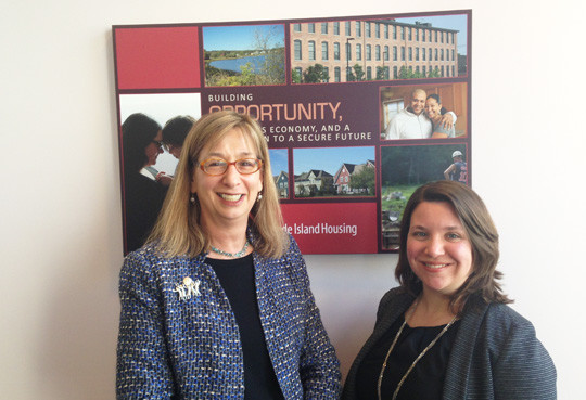 Barbara Fields, left, executive director of Rhode Island Housing, and Jessica Cigna, research and policy director at HousingWorksRI, following the briefing on the new study, "Projecting Future Housing Needs."