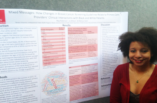 Mya Roberson's research project looked at the mixed messages in breast cancer screening guidelines affected the delivery of care in Birmingham, Ala., a majority black city.