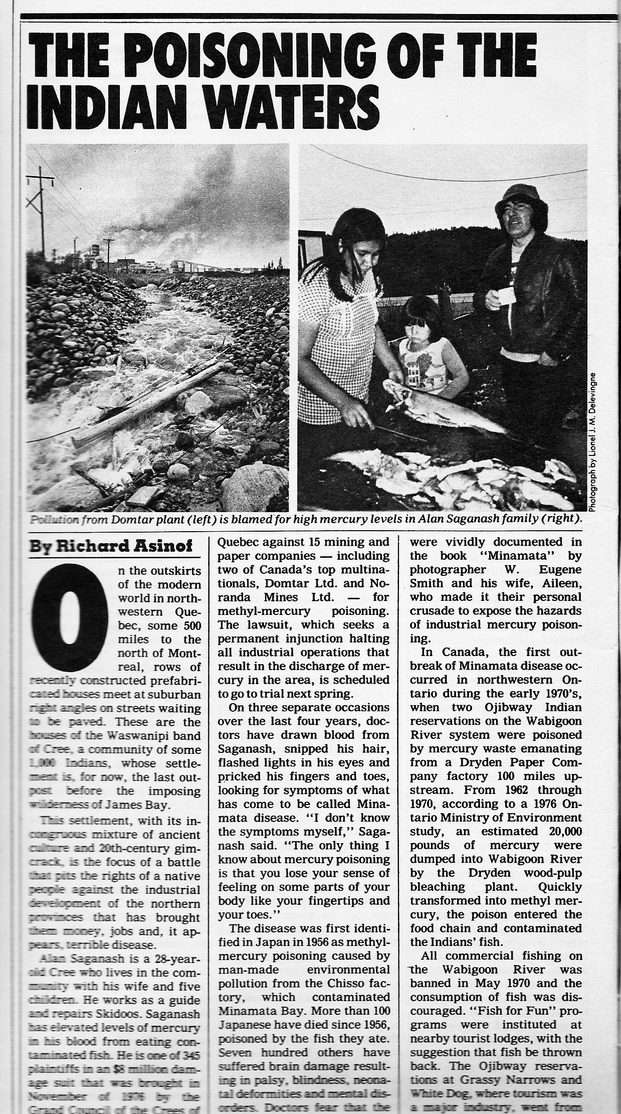 The first page of the October 1979 article in the New York Times Magazine, "The Poisoning of the Indian Waters."